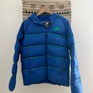 Nike Kids Blue and Green Puffer Bomber Jacket